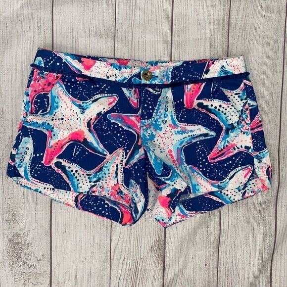 Lily Pulitzer 100% cotton multicolor starfish shorts w/fringe sz 4 women - Picture 1 of 9
